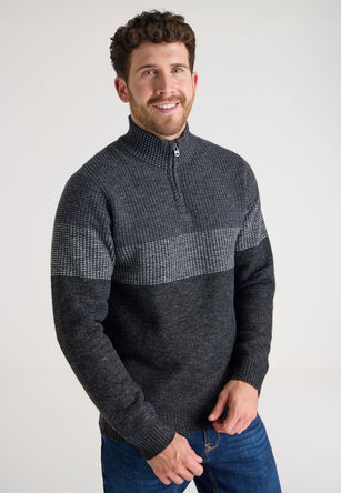 Mens Grey Quarter Zip Colour Block Jumper