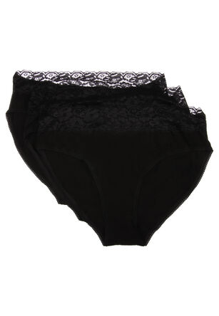 Womens 3pk Black Lace Trim High Leg Briefs