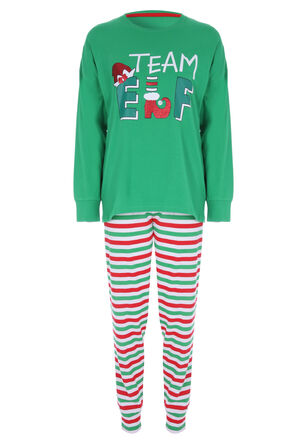 Womens Green Team Elf Christmas Family Pyjama Set