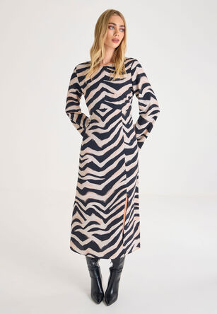 Womens Black & Cream Zebra Midi Dress
