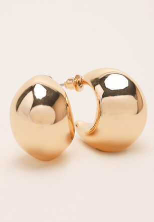Womens Gold Chunky Half Moon Earrings