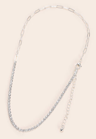 Womens Silver Half Tennis Necklace