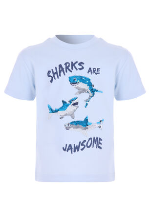 Younger Boys Blue Sequin Shark T-shirt