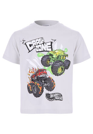 Younger Boys Grey Hot Wheels Monster Trucks T-Shirt