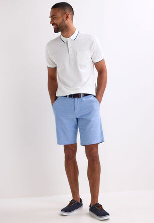 Mens Blue Belted Oxford Shorts