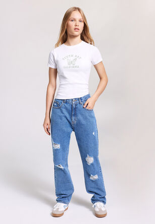 Older Girls Blue Extreme Ripped Jeans