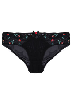 Womens Black Floral Embroidered Midi Brief