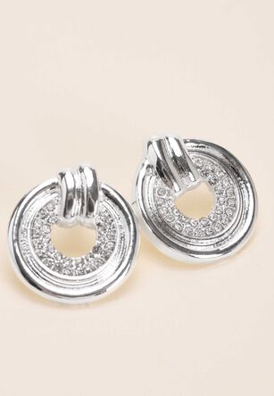 Womens Silver Diamante Door Knocker Earrings