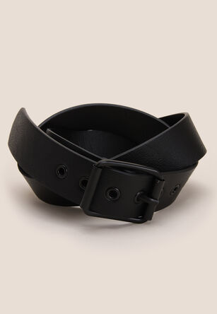 Mens Black Plain Large Buckle Belt