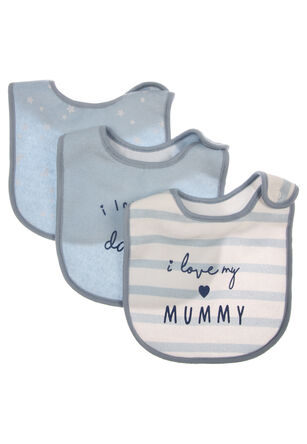 Baby Boys 3pk Blue Slogan Bibs