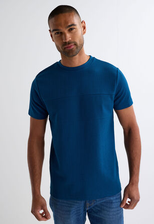 Mens Teal Textured Crew Neck T-Shirt