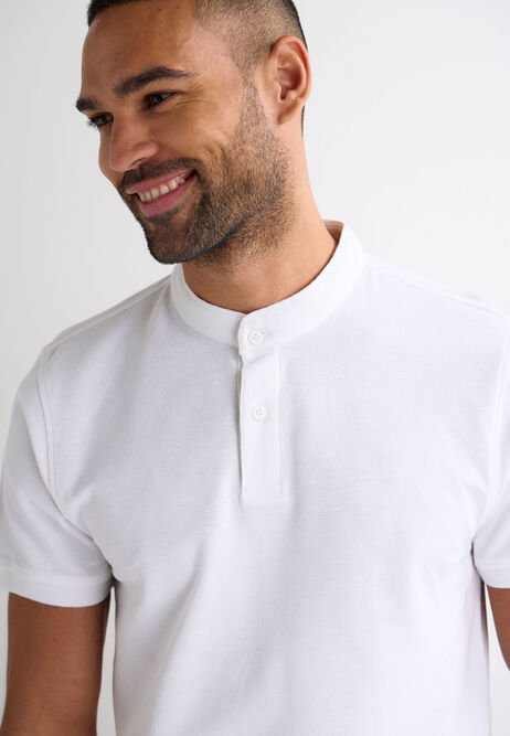 Mens Ecru Granddad Collar Polo Shirt