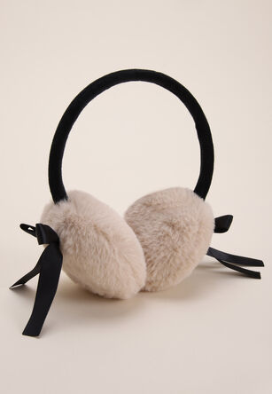 Older Girls Cream Fluffy Bow Earmuffs