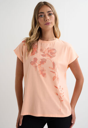 Womens Coral Rose Graphic Short Sleeve T-shirt