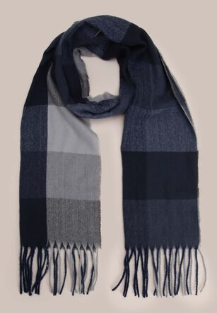 Mens Grey Check Fringed Scarf