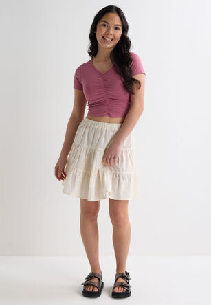 Older Girls Pink Ruched Crop Top