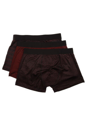 Mens 3pk Burgundy Geo Hipster Smooth Trunks