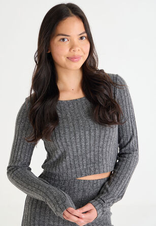Older Girls Charcoal Cosy Ribbed Top