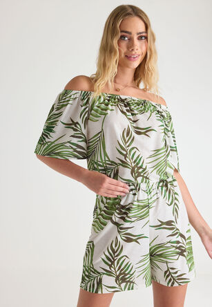 Womens Cream Palm Print Shorts