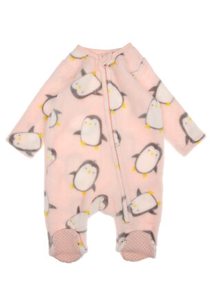 Baby Girl Pink Penguin Fleece Sleepsuit
